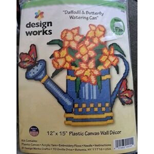 Sealed Pkg Design Works DAFFODIL & BUTTERFLY WATERING CAN Plastic Canvas Kit USA